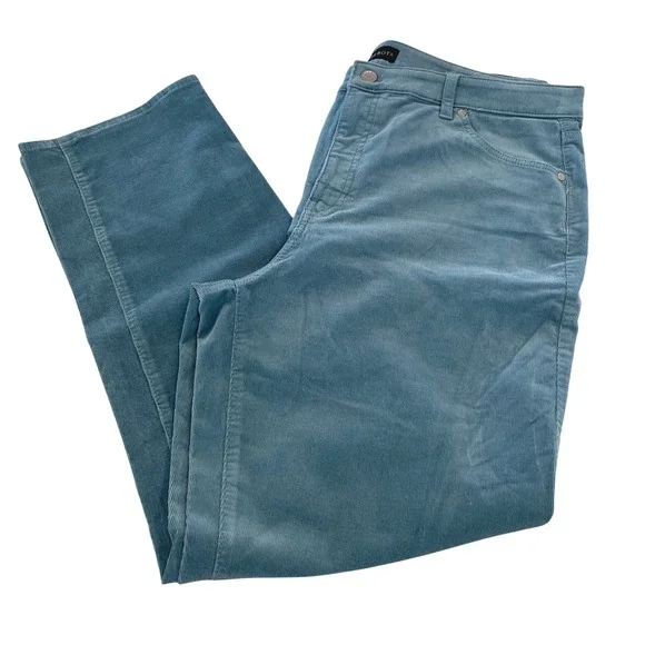 Talbots 16P Corduroy Straight Leg Pants Teal Blue Denim Petite Women - Picture 2 of 8